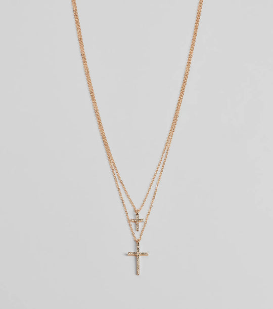 Chique Rhinestone Kruis Charm Gelaagde Ketting