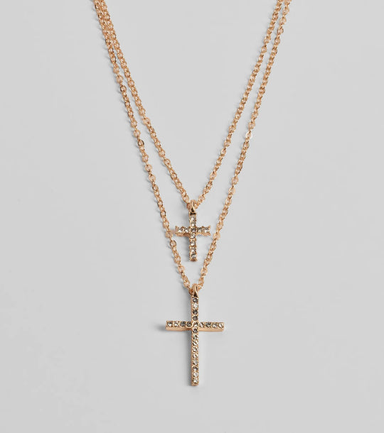 Chique Rhinestone Kruis Charm Gelaagde Ketting