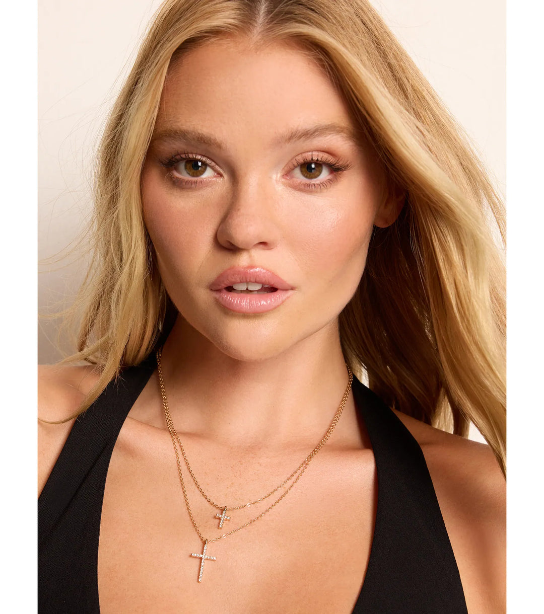 Chique Rhinestone Kruis Charm Gelaagde Ketting