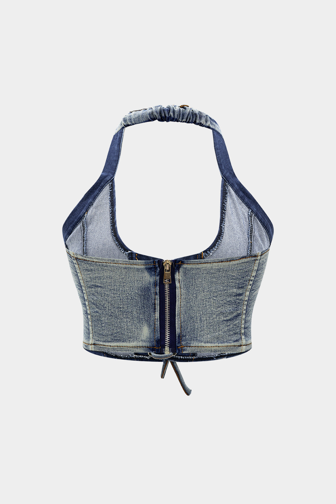 Denim Haltertop met Strikdetail en Minirok Set