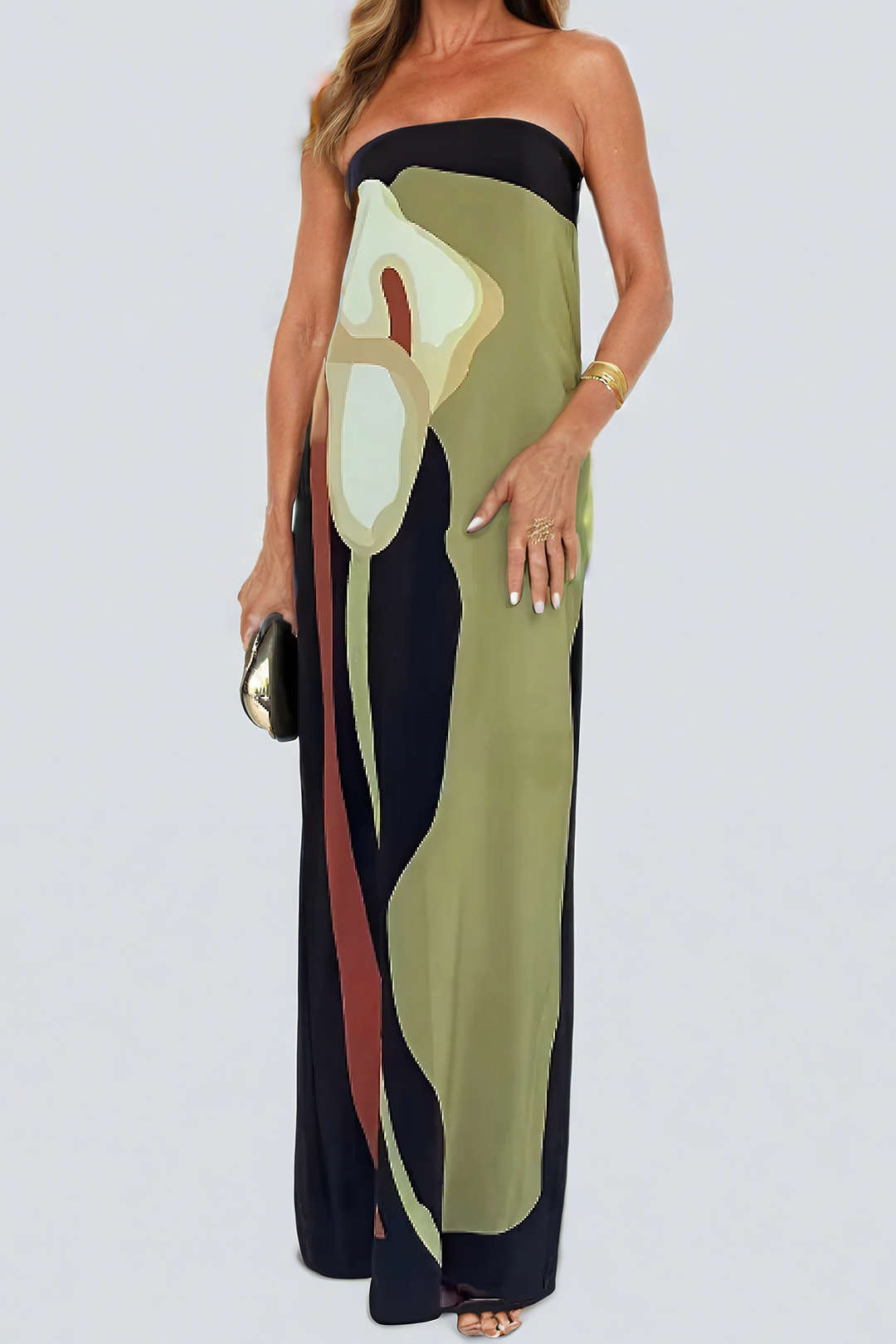 Kleurblok Strapless Split Maxi Jurk