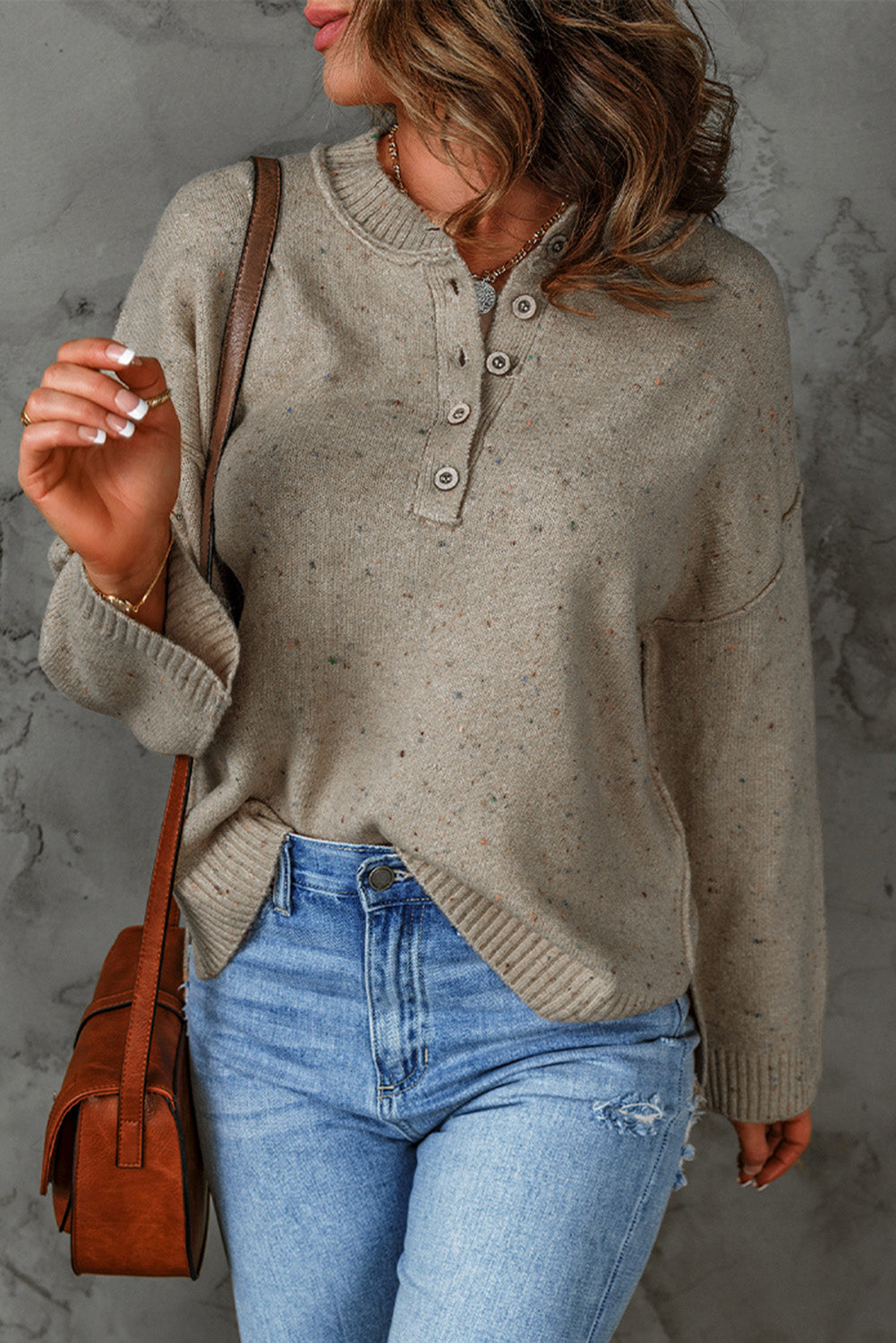 Kleurrijke Exposed Seam Henley Trui | Geribbelde Trui met Knopen | Casual & Chic Lange Mouwen