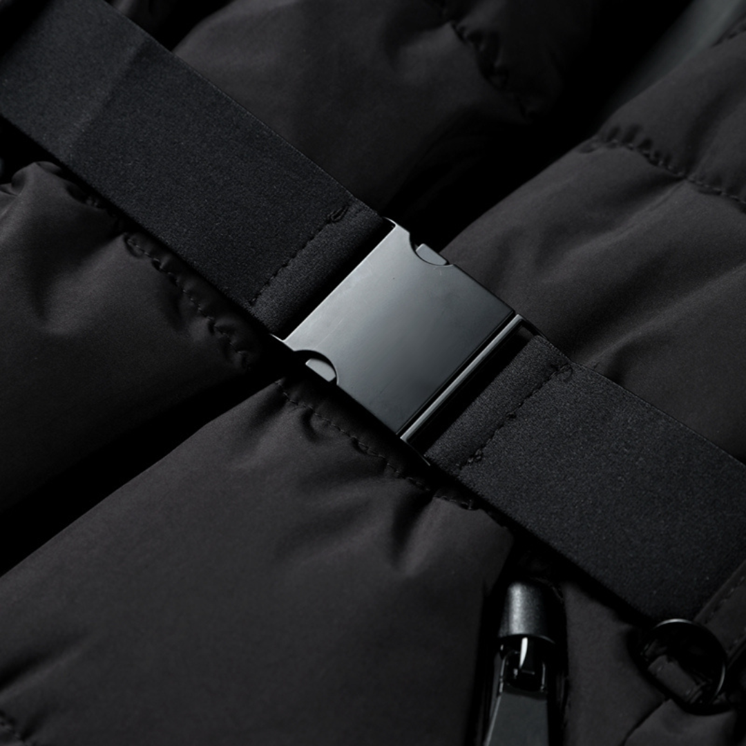 Dames Zwarte Waterdichte Gewatteerde Jas | Met Hoge Kraag en Riem | Warme Winterjas