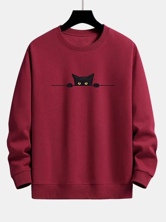 Sweatshirt Relax Fit Met Zwart Kat Print voor Mannen | Ideaal voor Dagelijks Gebruik en Casual Gelegenheden