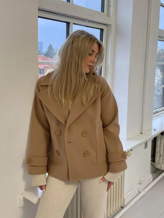Alina - Elegante Dubbele Knoop Ontwerp Vrouwen Peacoat