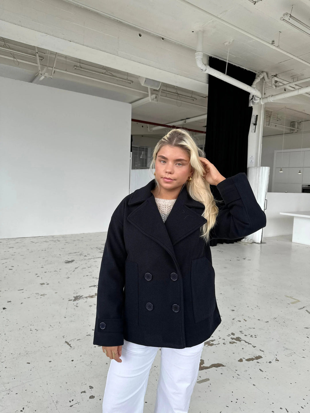 Alina - Elegante Dubbele Knoop Ontwerp Vrouwen Peacoat