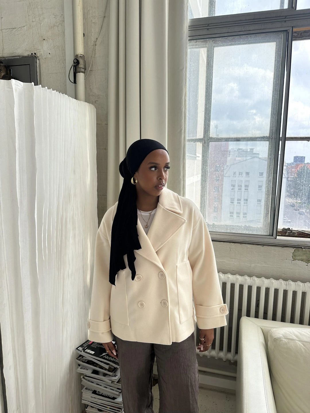 Alina - Elegante Dubbele Knoop Ontwerp Vrouwen Peacoat