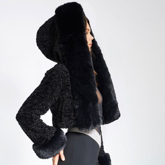 Dames Cropped Jas | Faux Fur | Met Capuchon | Winter Warm