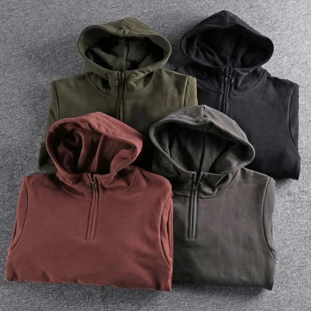 Heren Casual Half-Zip Hoodie met Kangoeroezak en Warme Pasvorm