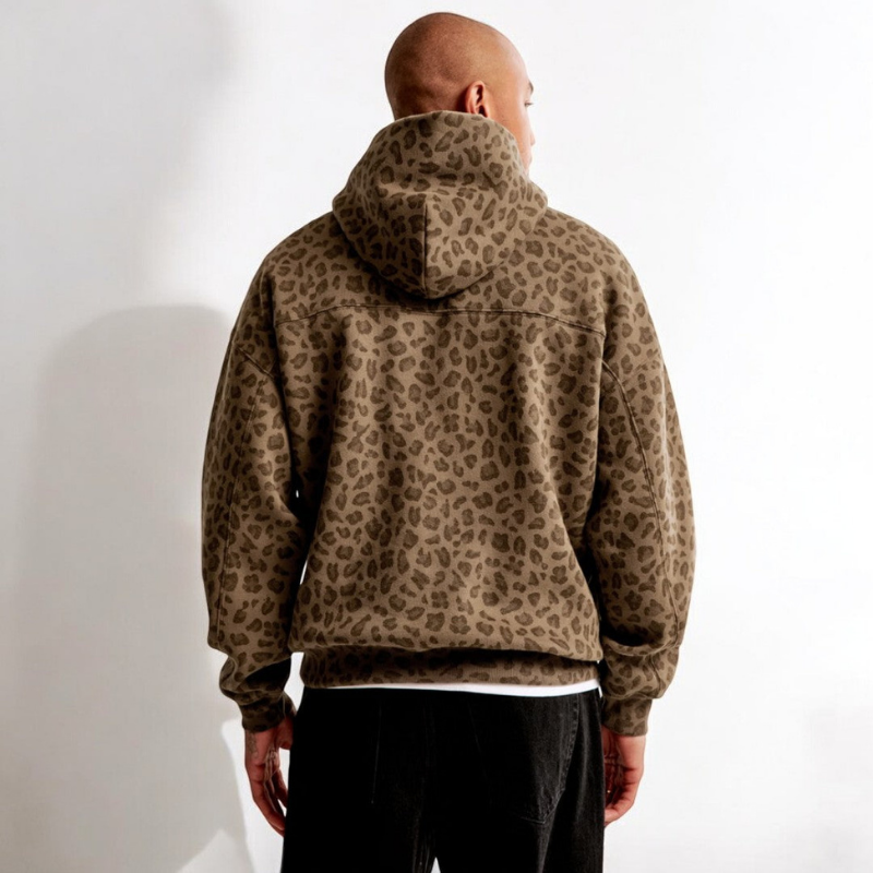 Heren Hoodie met Lange Mouwen en Luipaardprint | Ideaal voor Streetwear