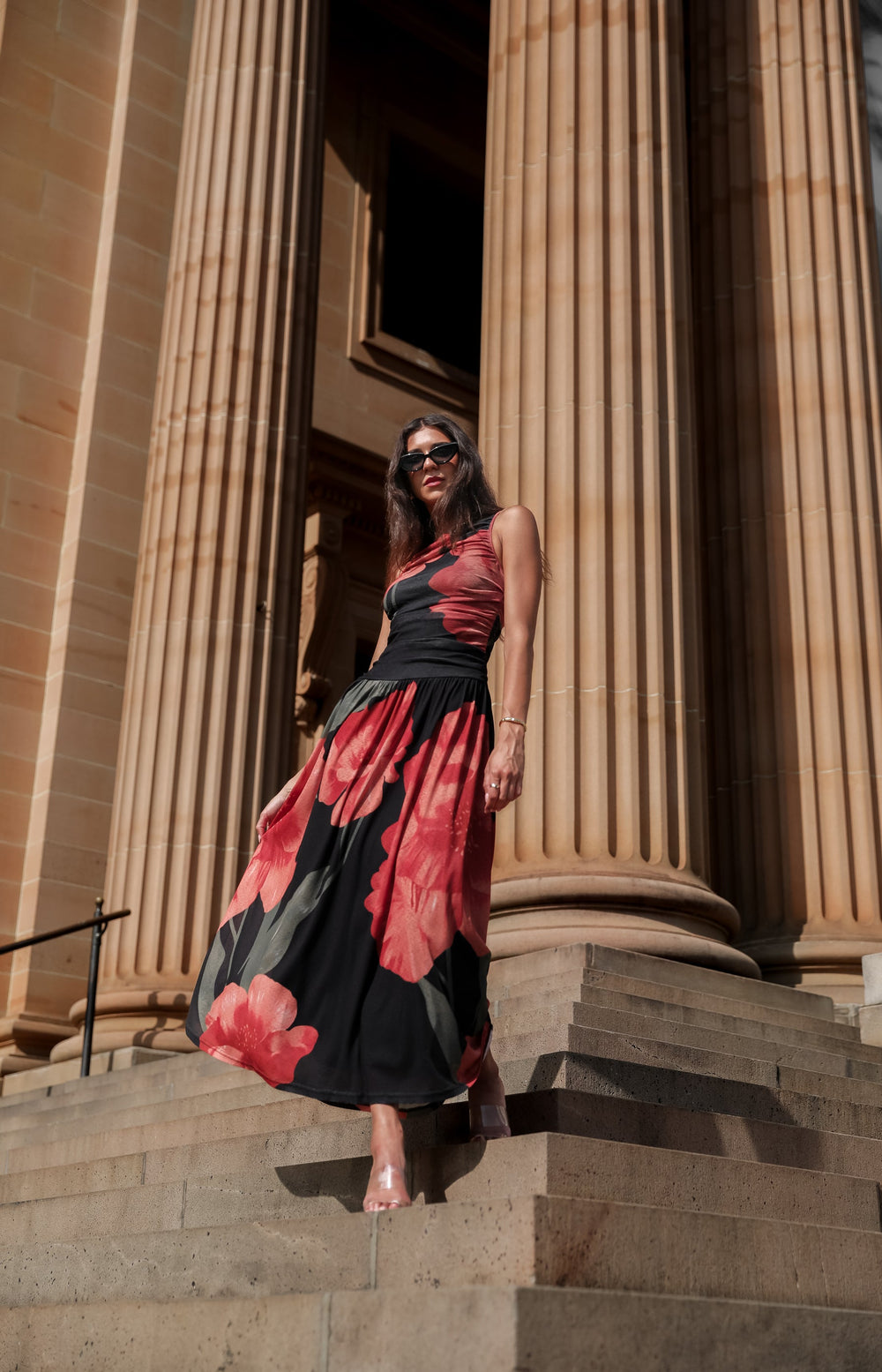 Dames | Balayage Jurk | Bootnek | Gerimpelde Details | Vloeiende Rok | Maxi Lengte