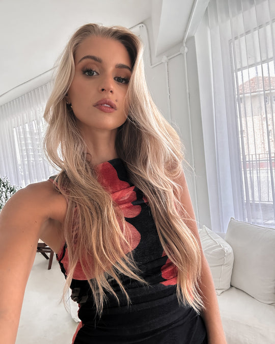 Dames | Balayage Jurk | Bootnek | Gerimpelde Details | Vloeiende Rok | Maxi Lengte