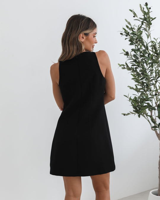 Mini Jurk | Zwart | Ronde Hals | Mouwloos | Gouden Accenten | Elegant