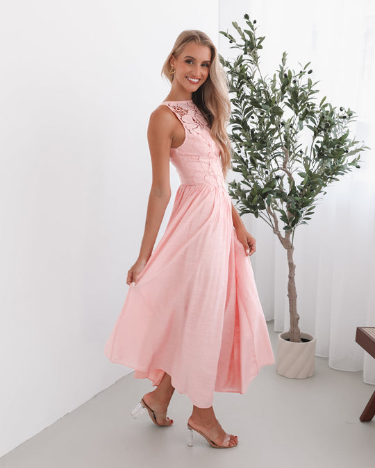 Dames | Contessa Jurk | Mouwloos | Bootnek | Kant Lijfje | Maxi Lengte