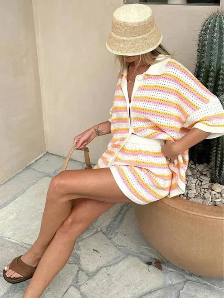 Fayelle - Casual Gestreepte Tweedelige Set