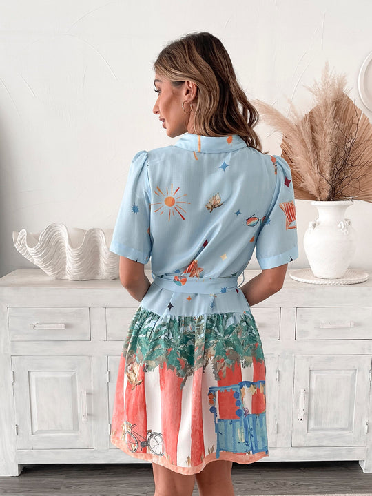 Dames | Dakoda Jurk | Multi | Shirtkraag | Knopen Voor | A-Lijn Rok | Mini Lengte