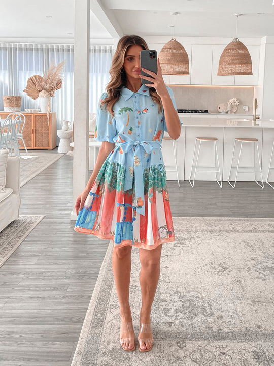 Dames | Dakoda Jurk | Multi | Shirtkraag | Knopen Voor | A-Lijn Rok | Mini Lengte