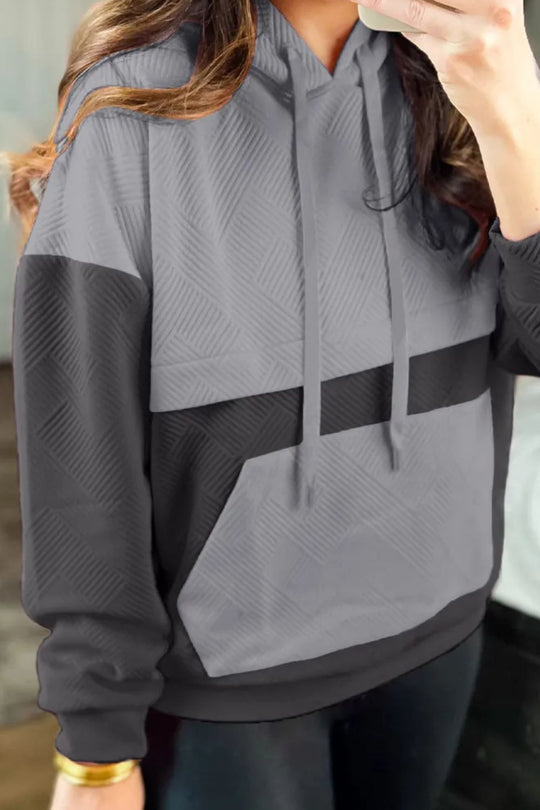 Trekkoord Kleurblok Lange Mouwen Hoodie | Casual & Comfortabel | Licht Rekbaar