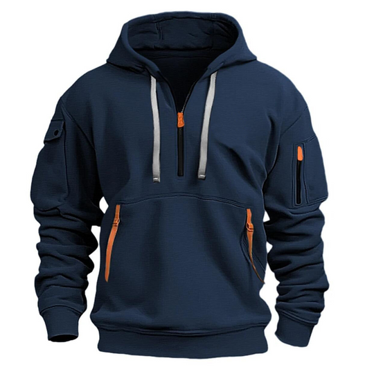 Heren Urban Utility Hoodie met Half-Zip en Ritszakken