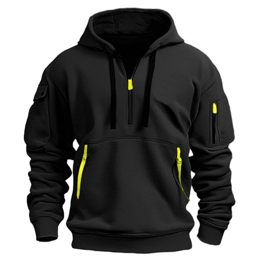 Heren Urban Utility Hoodie met Half-Zip en Ritszakken