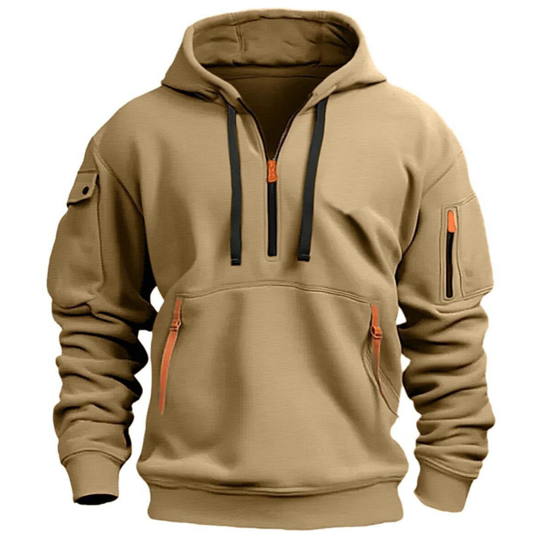 Heren Urban Utility Hoodie met Half-Zip en Ritszakken