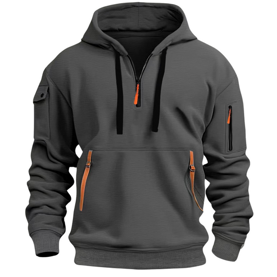 Heren Urban Utility Hoodie met Half-Zip en Ritszakken