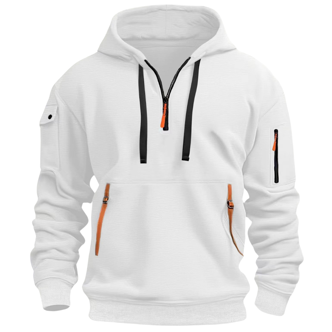 Heren Urban Utility Hoodie met Half-Zip en Ritszakken