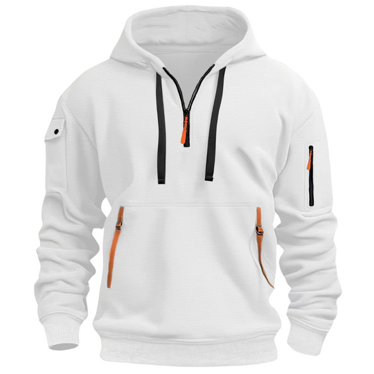 Heren Urban Utility Hoodie met Half-Zip en Ritszakken