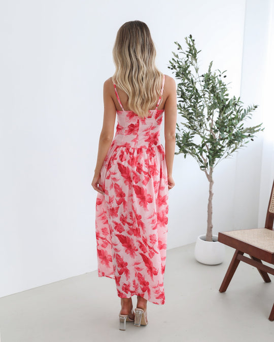 Hartvormige Halslijn | Dames | Jayendra Jurk | Bloemig | Roze | Bandjes | Maxi Lengte