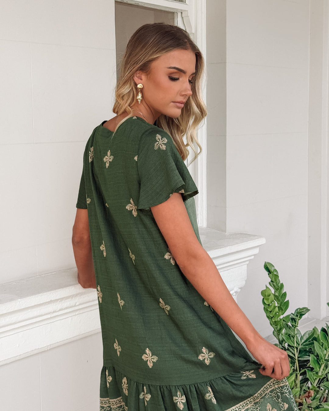 Vrouw | Jurk | V-Hals | Korte Mouwen | Zijzak | Knie Lengte | Print