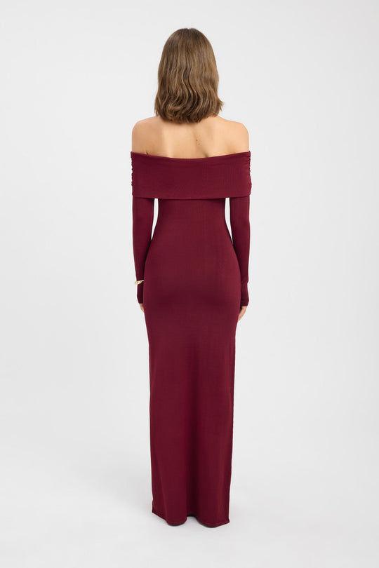 Dames | Off Shoulder Jurk | Lange Mouwen | Omslaghals | Strakke Pasvorm | Brei-Stof | Elegant