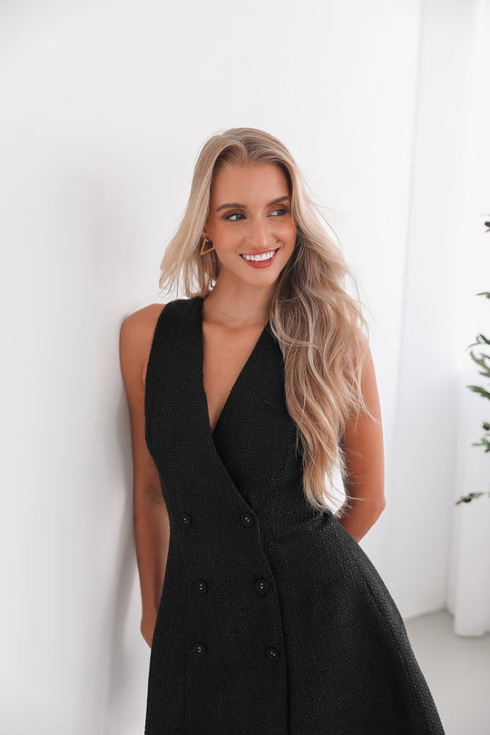 Dames | Laurenza Jurk | V-hals | Knopen Taille | Geplooide Rok | Mini Lengte