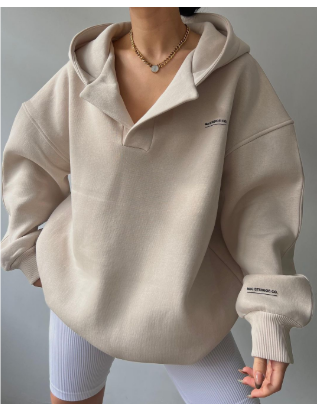 Dames Oversized Pullover Hoodie met Open V-Hals Kraag Ontwerp