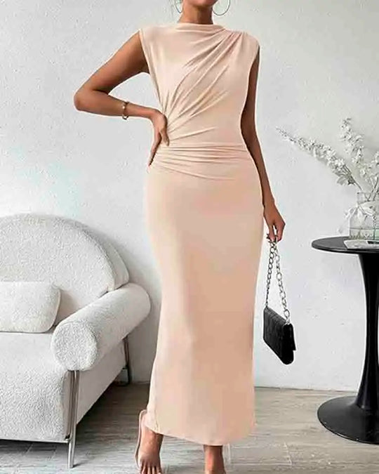 Elegante maxi-jurk met asymmetrische draping