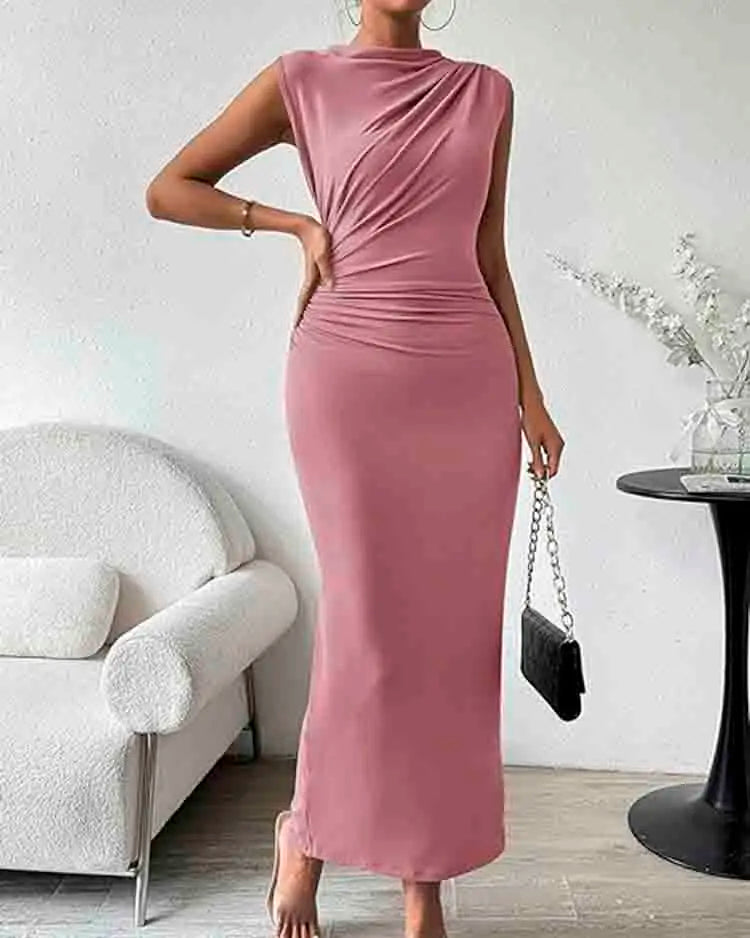 Elegante maxi-jurk met asymmetrische draping