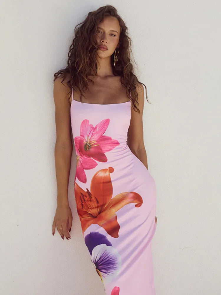 Dames Maxi Jurk met Bloemenprint en Dunne Schouderbandjes