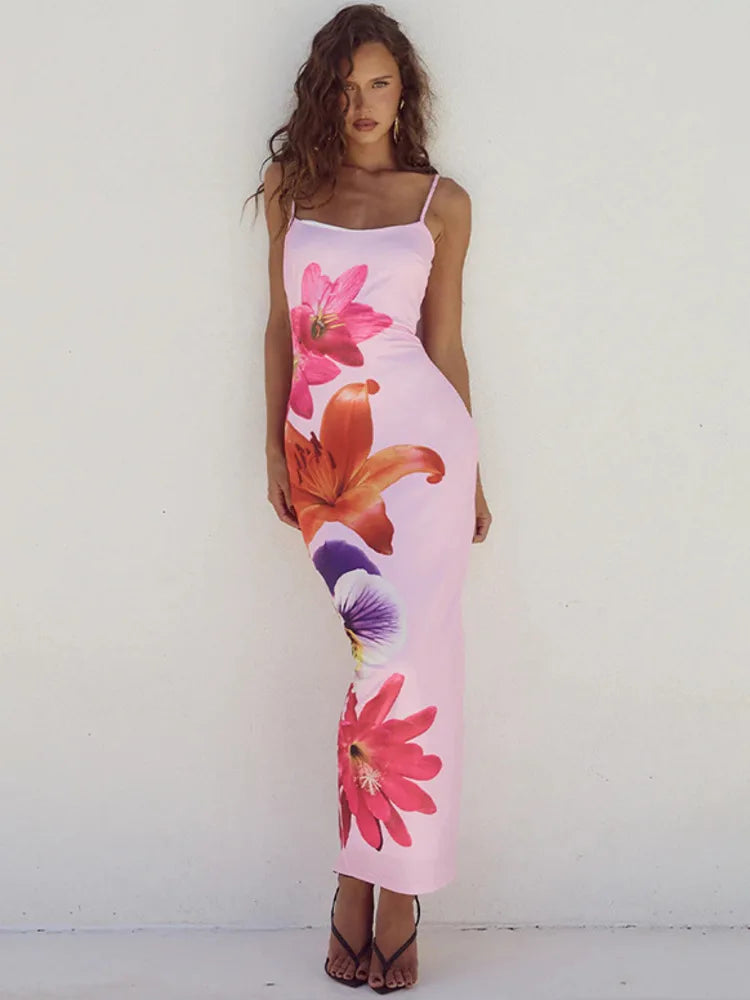 Dames Maxi Jurk met Bloemenprint en Dunne Schouderbandjes