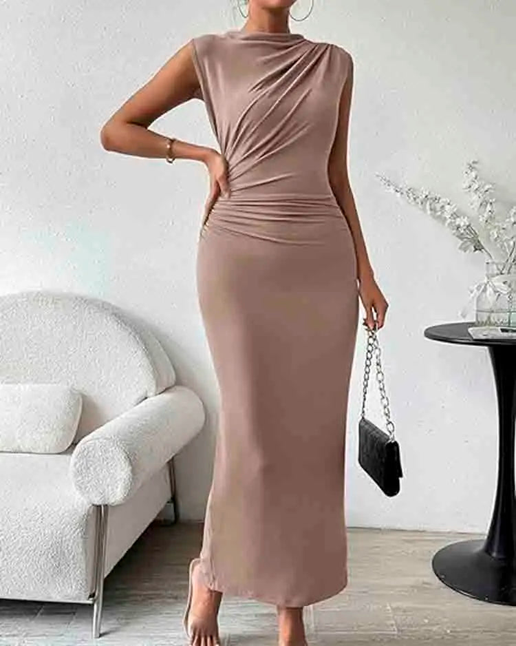Elegante maxi-jurk met asymmetrische draping