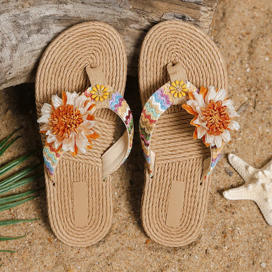 Dames sandalen op espadrille zool met bloemendecoratie