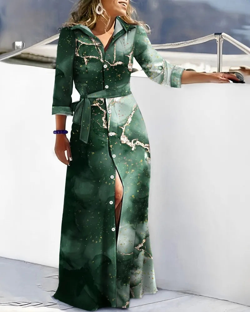 Dames lange shirtjurk met riem en zebrapatroon