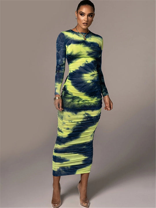 Jurk met Rimpel Effect en Lange Mouwen