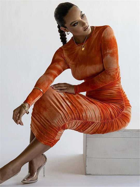 Jurk met Rimpel Effect en Lange Mouwen