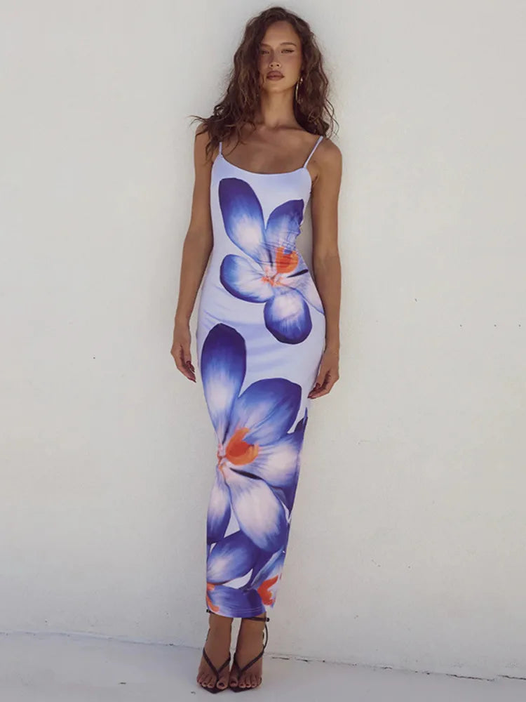 Dames Maxi Jurk met Bloemenprint en Dunne Schouderbandjes