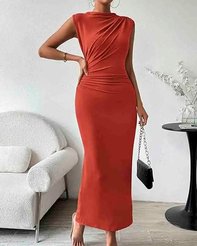 Elegante maxi-jurk met asymmetrische draping
