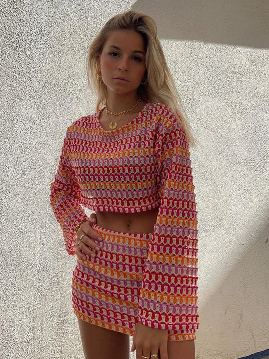 Camilla | Klasse Set | Textured | Korte Rok | Lange Mouwen | Modieus | Elegant