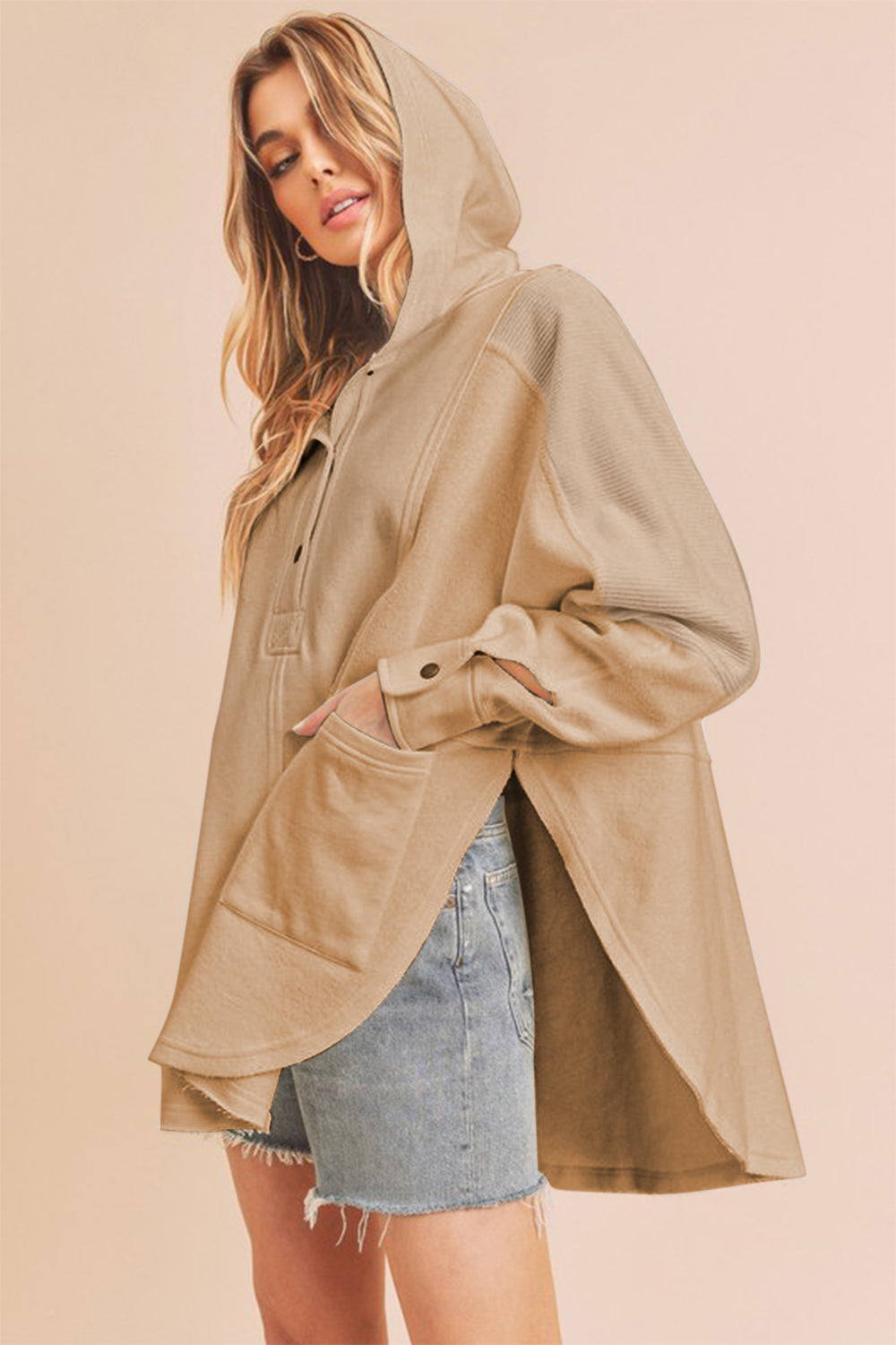 Slit Half Snap Oversize Hoodie | Casual Oversized Hoodie met Split & Half-Snap