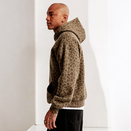 Heren Hoodie met Lange Mouwen en Luipaardprint | Ideaal voor Streetwear