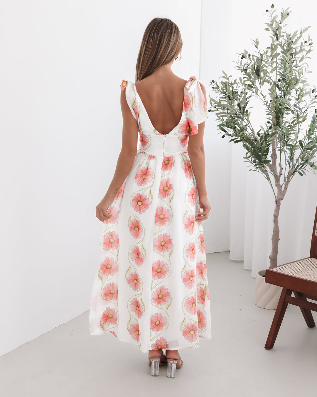 Dames | Vivia Jurk | Strikbandjes | Diepe Halslijn | Smocking Taille | Maxi Lengte