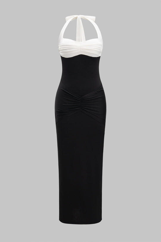 Contrast Halter Maxi-jurk – Stijlvol, Geraffineerd en Perfect voor Zomeravonden