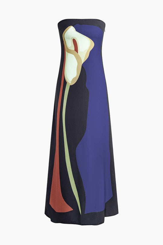 Kleurblok Strapless Split Maxi Jurk